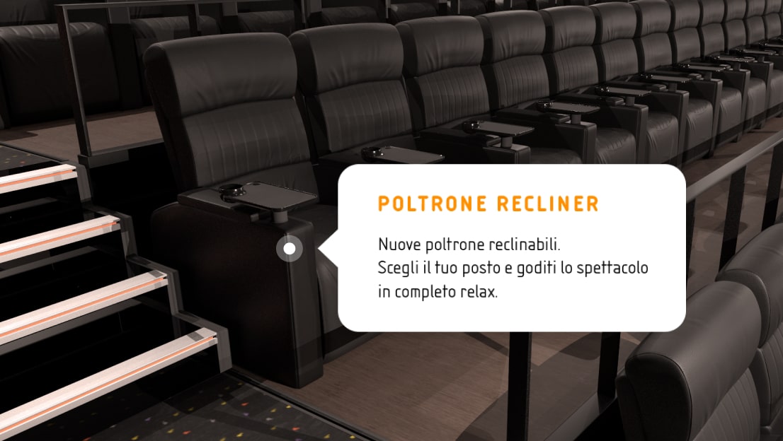 The Space Cinema phygital experience render 3d poltrone recliner